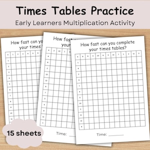 Multiplication Timed Tests, Times Tables Practice, Multiplication 1-12 worksheets, 15 Math Drills for kids, Ages 8-10