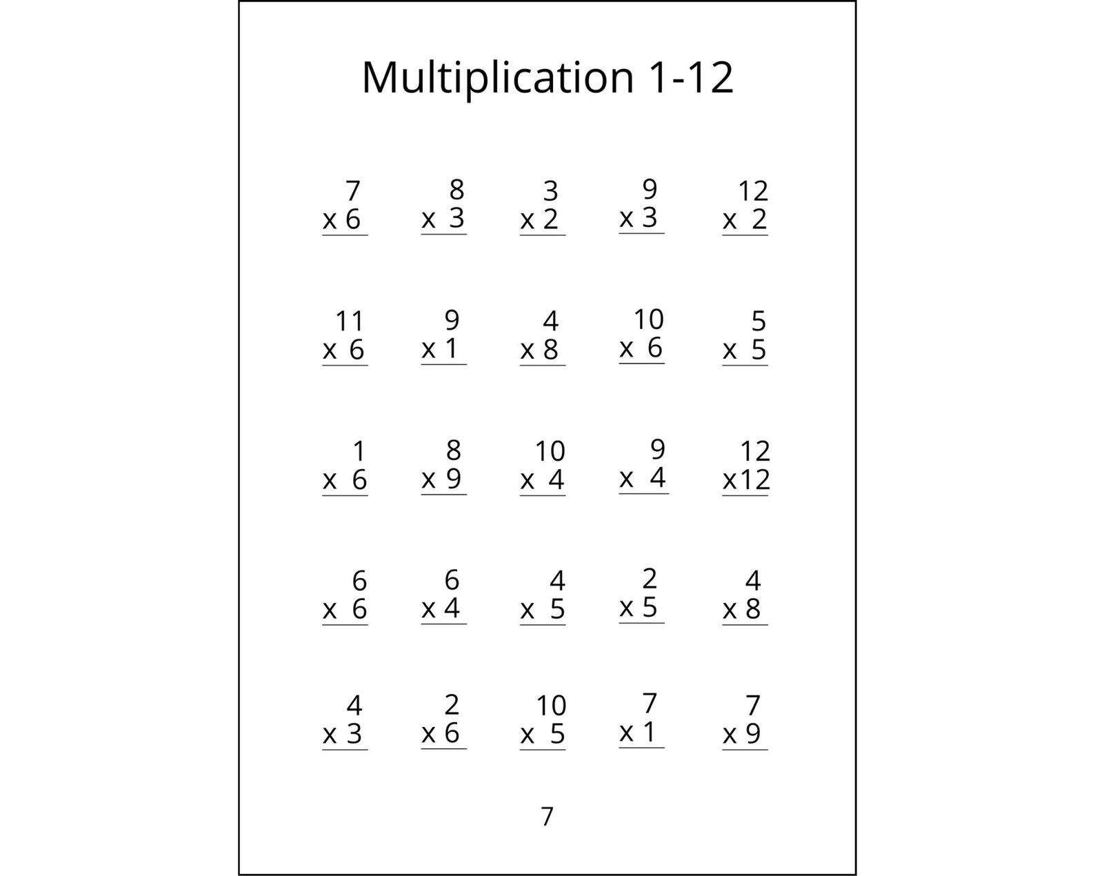Multiplication worksheets multiplication numbers 1 12 times etsy