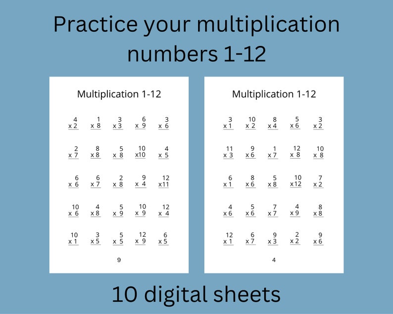 Multiplication Worksheets Multiplication Numbers 112 Times Etsy