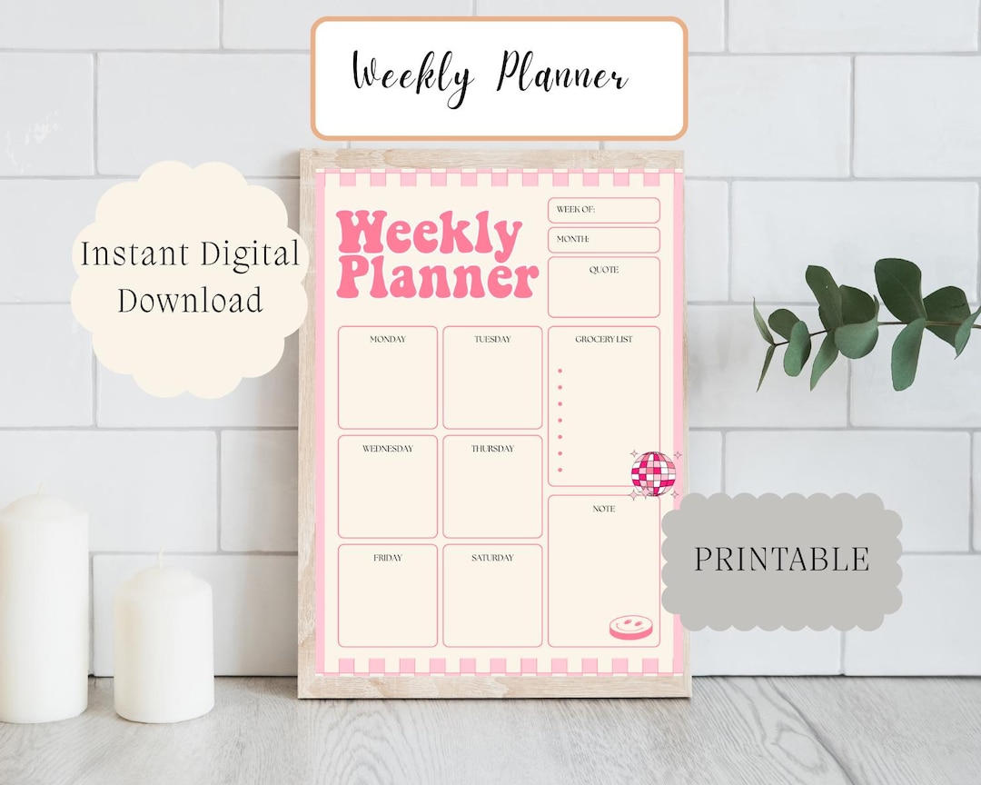 Printable Weekly Planner | Retro Pink Aesthetic | Monday to Saturday ...