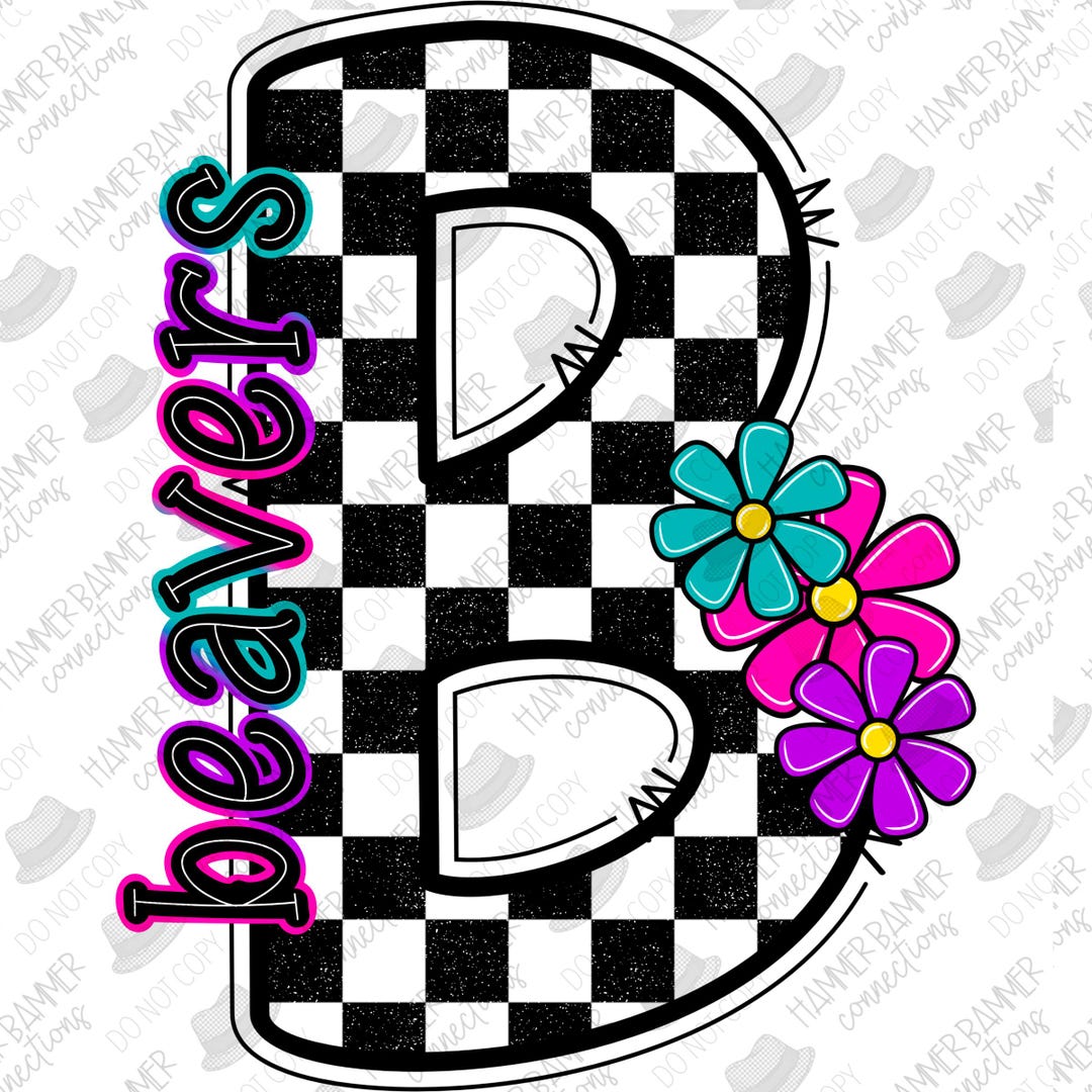 Beavers Mascot Checkered Floral, Digital, Design, Png, Sublimation, Dtf ...