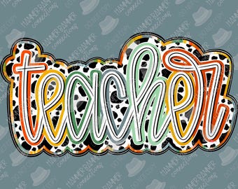 Teacher, Dalmatian dots, fall colors, hand lettered, digital, design, png, sublimation, dtf