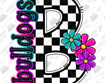 Bulldogge Maskottchen kariert floral, digital, design, png, sublimation, dtf