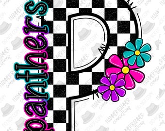 Panthers Maskottchen floral kariert, digital, design, png, sublimation, dtf