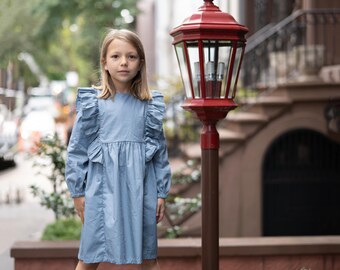 FINAL SALE |Spring dusty blue girl dress for casual, school and special occasions | for 3-8 year old girl | Gift for girls