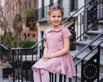 FINAL SALE | Store CLOSING | Winter dusty rose cottagecore cotton dress for casual and school for girls 3-8 years old