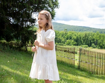 Toddler's dress for the heat | Short sleeve boho flower girl dress with lace for everyday wear | white midi dress for kids 5 years old