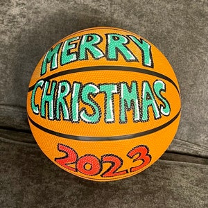 Merry Christmas hand painted basketball holiday gift for her sports gift for him