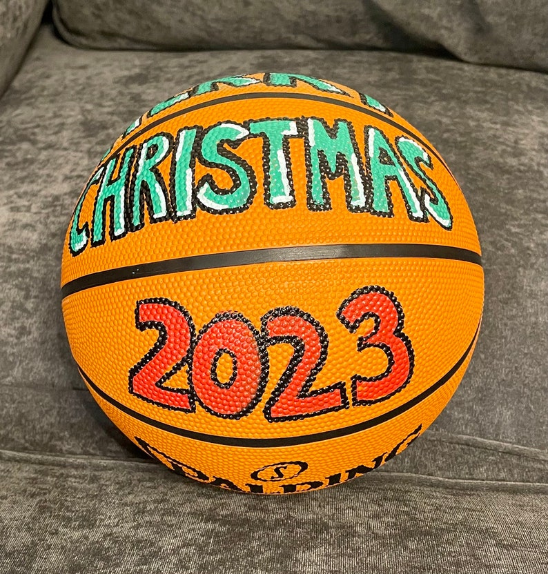 Merry Christmas Hand Painted Basketball Holiday Gift for Her Sports