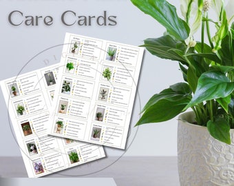 Cartões de cuidados para plantas de interior: Etiquetas para plantas para imprimir, Guia informativo sobre plantas, Download digital, Cartões de cuidados para plantas domésticas