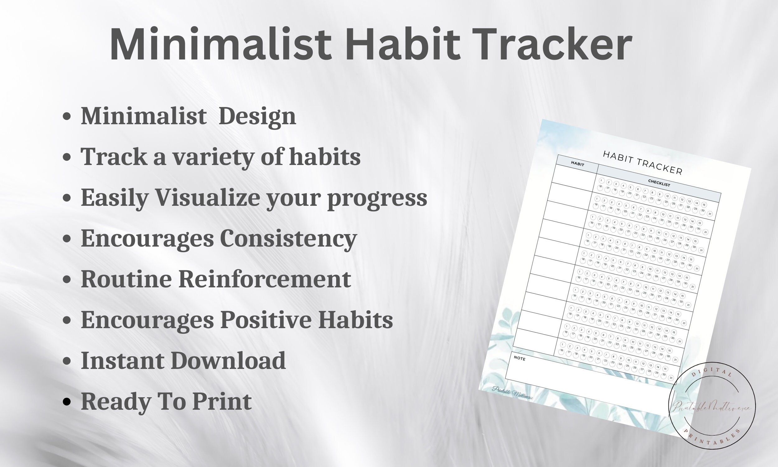 Minimalist Habit Tracker Printable - Elegant Daily Goal Monitor ...