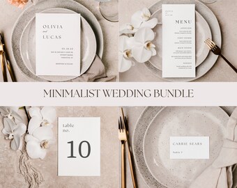 Minimalist Wedding Stationery Bundle: Editable Invitation, Menu, and Place Cards (Digital Download)