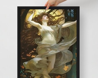 Moonlit Forest Ballet: Graceful Dancer in Ethereal Leap Framed canvas
