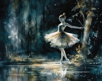 Ballet painting | Watercolor landscape | Ballerina art | Atmospheric artwork