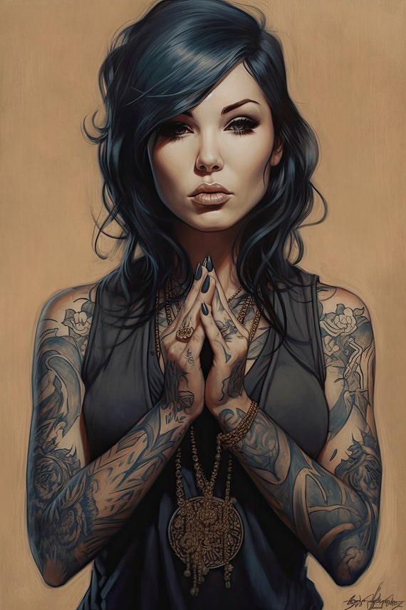 Praying Inked Beauty Tattooed Woman, Punk Rock, Emo Girl, Goth Art,  Beautiful Tattoo Art, Rebel Girl, Dark Art Piece, Tattooed Lady -   Canada