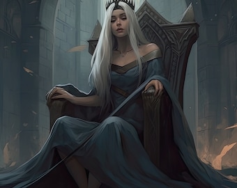 Queen throne painting | Dark moody queen | Gothic white hair, Princesscore art | Tarot card queen | Anime queen | Ravencore