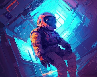 Zero Gravity Odyssey A Futuristic Astronauts Journey | Comic art | Sci fi art | Digital Print | Astronaut Art
