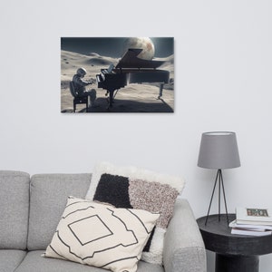 Astronaut Playing Piano On The Moon Canvas, Astronaut Art, Astronaut Pianist Gift, Gift For Piano Player, Spaceman Playing Piano Wall Decor