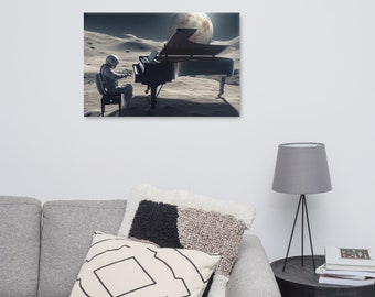 Astronaut Playing Piano On The Moon Canvas, Astronaut Art, Astronaut Pianist Gift, Gift For Piano Player, Spaceman Playing Piano Wall Decor