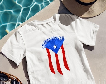Puerto Ricos flagga-t-shirt: Jibaro Pava-hatt och machete-design