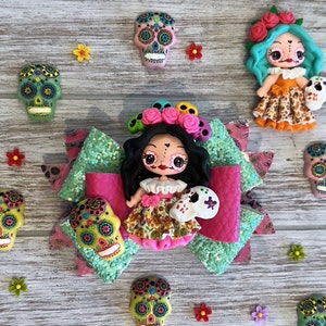 Catrina Hair Bow, Faux Leather & Clay Embellishment