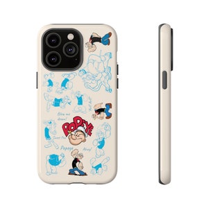 Popeye Sailor Man Telefoonhoesje iPhone 14 13 12 en Samsung S23 S22 S21, Speelse Cartoon Illustratie