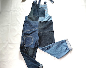 Casual and stylish upcycled denim dungarees.