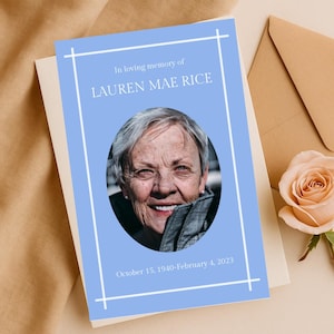 Programa funerario SUD / Plantilla azul editable / Celebración de la vida / Funeral mormón / Interior del templo