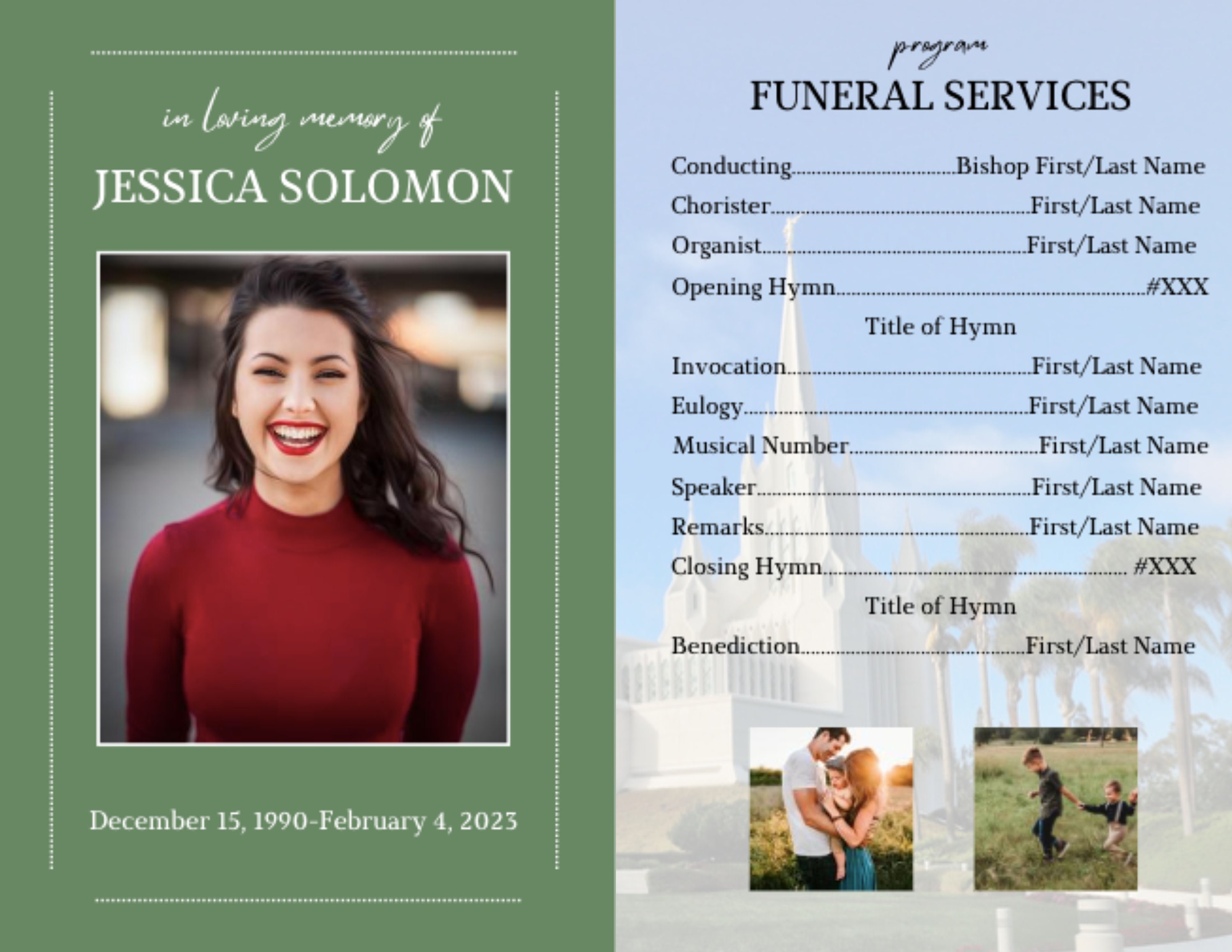 LDS Funeral Program Editable Green Template Celebration of Life Mormon LDS Funeral Program Editable Green Template Celebration of Life Mormon