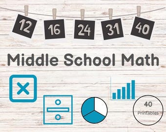 Paquete de matemáticas para secundaria (5.º y 6.º grado), 40 hojas imprimibles (descarga digital)