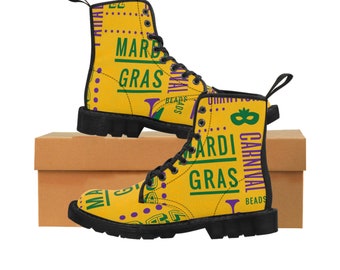 Women's Yellow Mardi Gras Canvas Boots