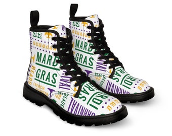 Men's White Mardi Gras Canvas Boots, New Orleans Mardi Gras