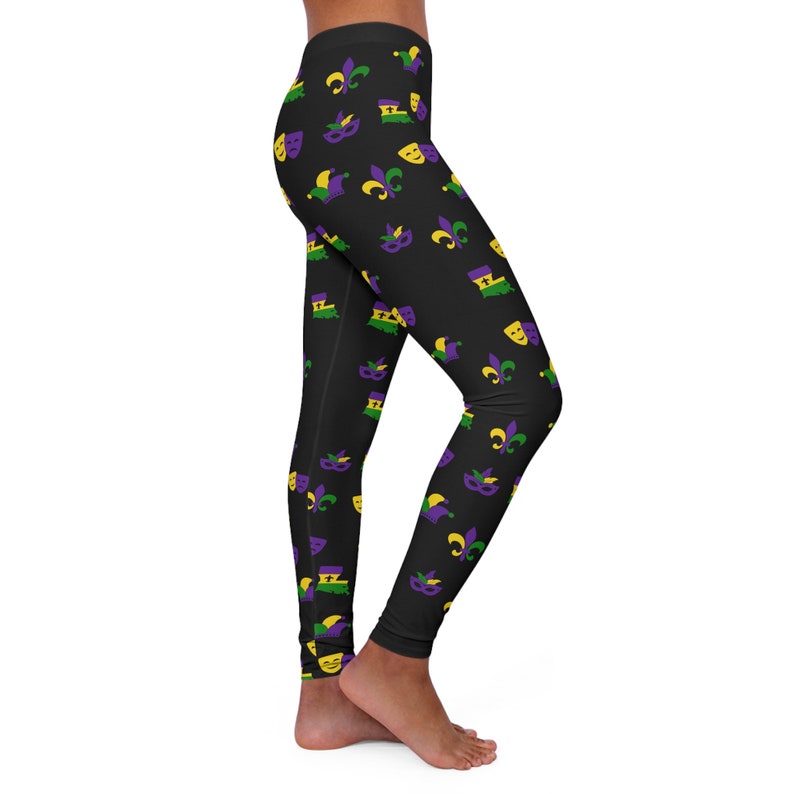 Women's Purple Mardi Gras Leggings With Bead Design - Opaque, Stretchy Party Tights For Fat Tuesday - View #3