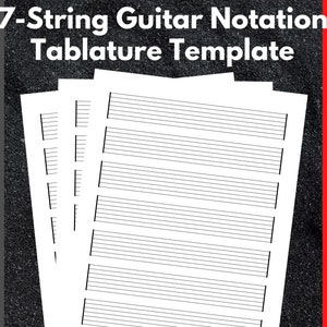 Printable Blank 7-String Guitar Tablature Notation Template For Songwriters, Student, and Teachers. Blank Tab Paper US Letter Size 8.5X11 zdjęcie 1