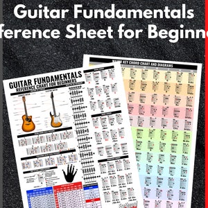 Printable fundamental beginner guitar reference guitar chord diagram cheat sheet scales guitarists gift for guitar players and songwriters