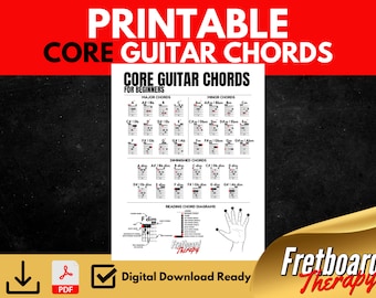 Printable fundamental guitar chord poster guitar chord reference guitar chord diagram guitarists gift for guitar players and songwriters