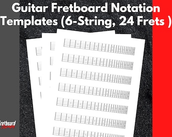 Afdrukbaar 6-snarige gitaar fretboard notatiediagram sjabloonpapier voor het noteren van gitaarakkoorden voor het noteren van gitaarschaal fretboarddiagram