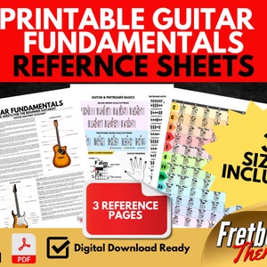 Printable fundamental guitar reference guitar scales chord reference guitar chord diagram guitarists gift for guitar players and songwriters