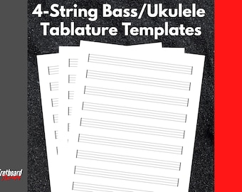 Printable 4 string Bass Ukulele tablature notation diagram template paper for notating guitar chord notating guitar scale fretboard diagram