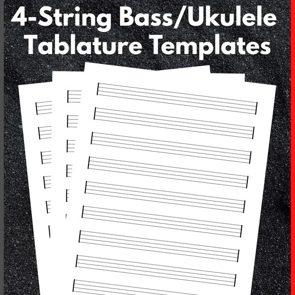 Printable 4 string Bass Ukulele tablature notation diagram template paper for notating guitar chord notating guitar scale fretboard diagram