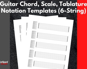 Afdrukbare gitaartabulatuur akkoordschaalnotatiepapier 6-snarige blanco sjabloon voor het noteren van gitaartabulatuur Gitaarakkoorden Gitaarweegschalen