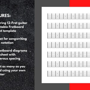 Printable 6 String Guitar Fretboard Notation Diagram Template Paper for ...