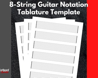 Printable Blank 8-String Guitar Tablature Notation Template For Songwriters, Student, and Teachers. Blank Tab Paper US Letter Size 8.5"X11"