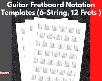 Printable 6 string guitar fretboard notation diagram template paper for notating guitar chord for notating guitar scale fretboard diagram