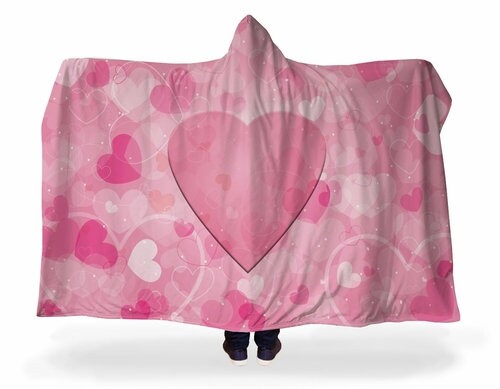 Discover Comfy Pink Hearts Hooded Blanket