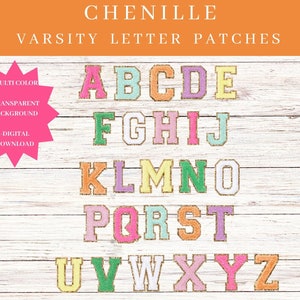 62 Piece Chenille Letter Patches Small Iron On Letters for Fabric Clothing,  A-Z Varsity Letters (1.3 x 1.4 In)