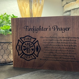 Fireman&#39;s Prayer engraved in wood