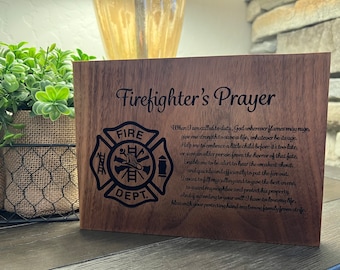 Fireman's Prayer engraved in wood