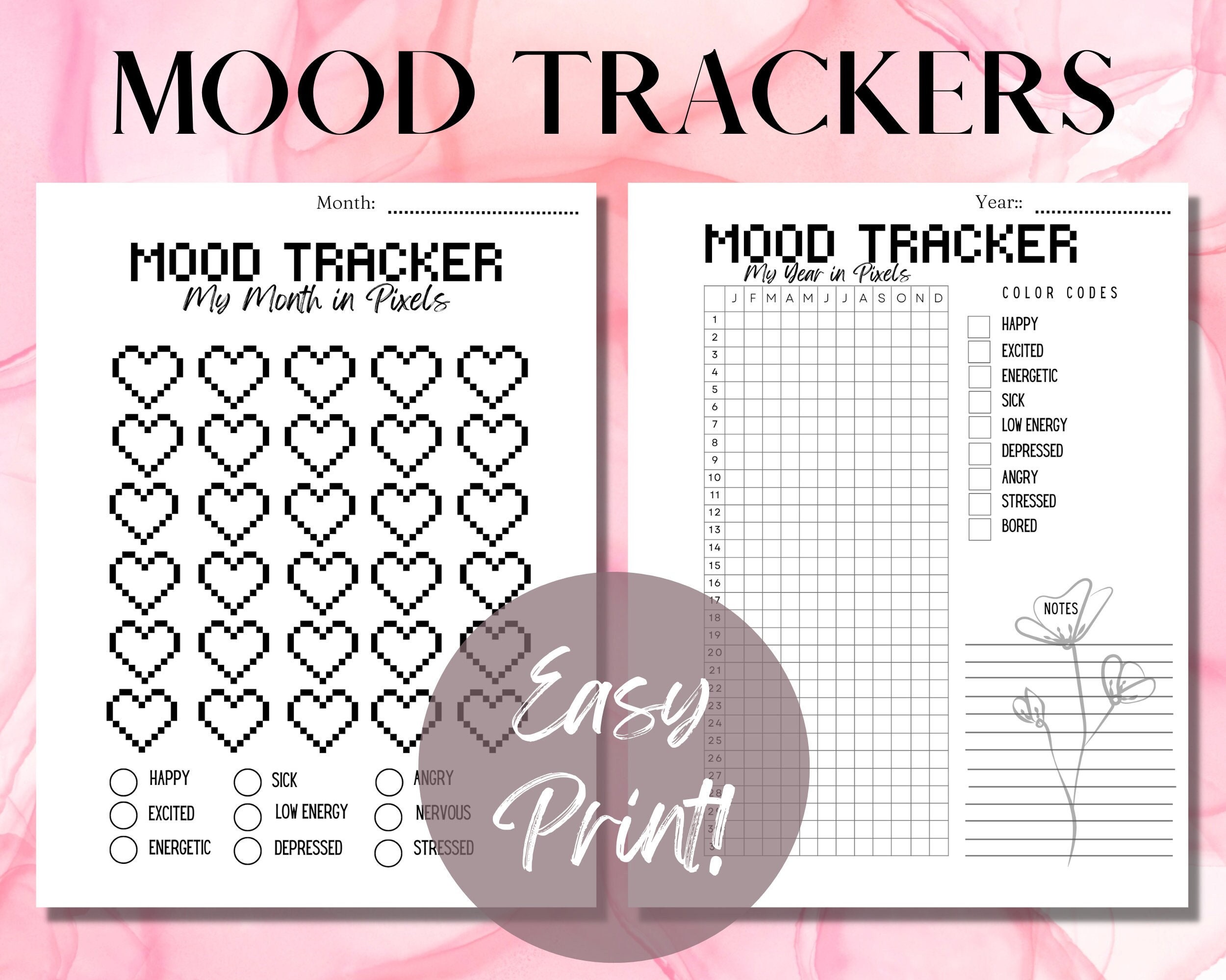 Mood Trackers Printable Mental Health Check Yearly/monthly - Etsy