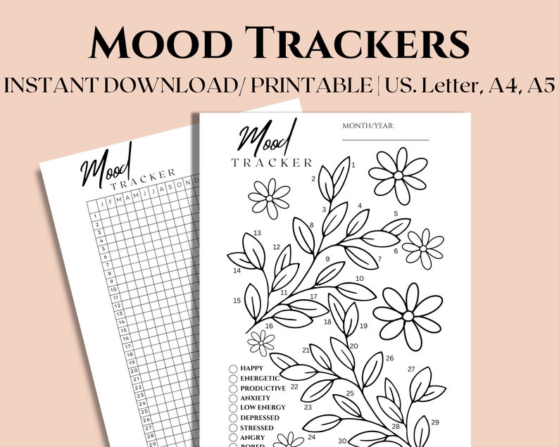 Mood Tracker Printable Templates Monthly Mood Tracker Coloring Yearly ...